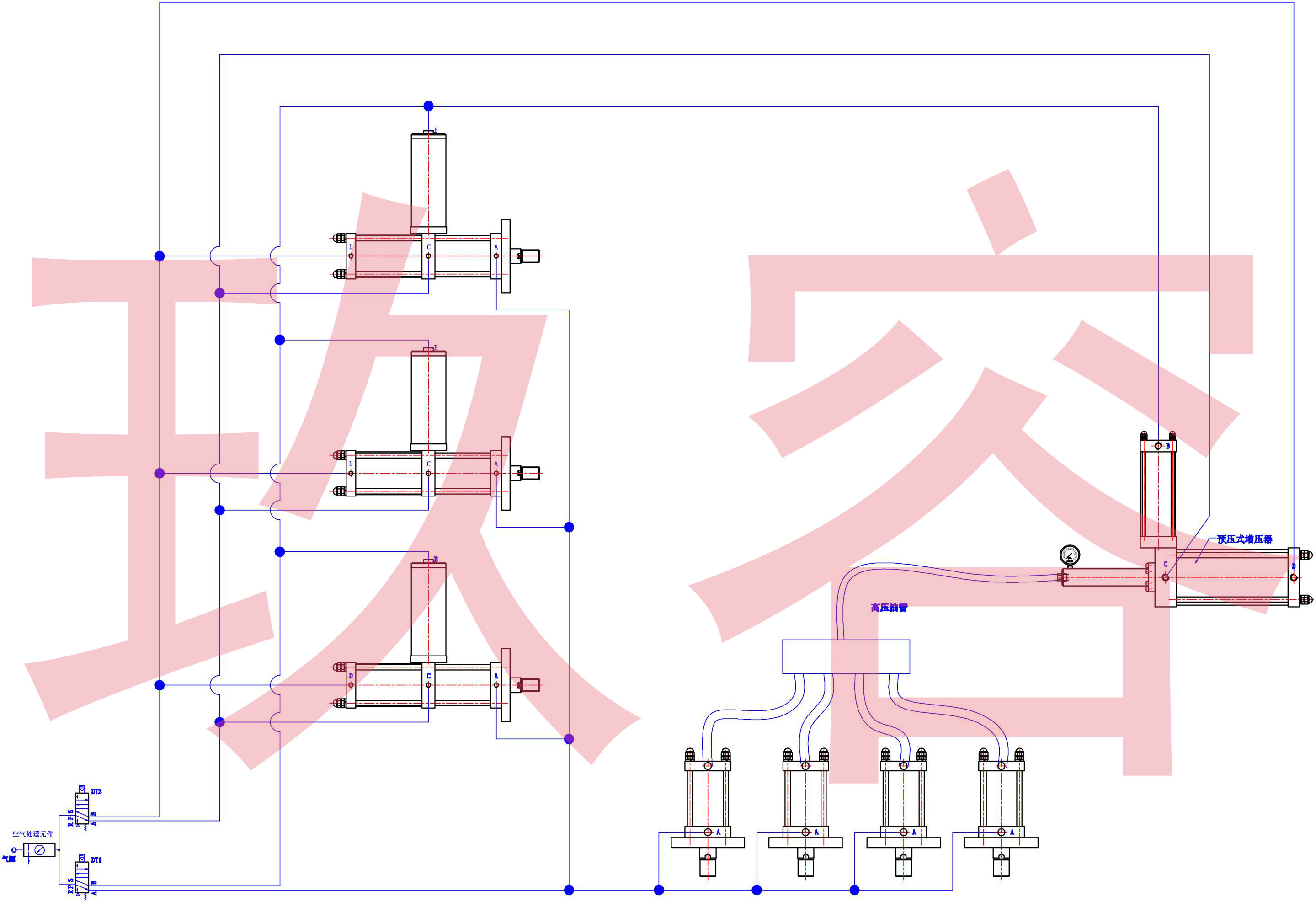 多個(gè)增壓缸和增壓器氣路連接圖