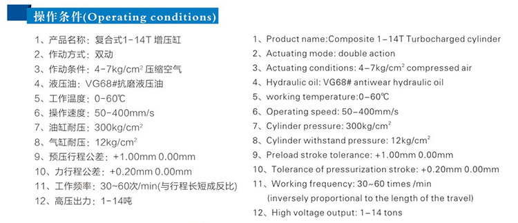 JRG復(fù)合式迷你型氣液增壓缸操作條件