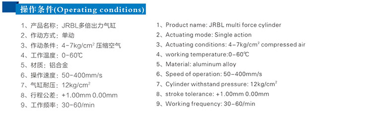 JRBL多倍出力氣缸操作條件